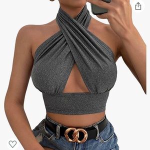 Grey criss cross halter crop top! Worn only once. Size M.